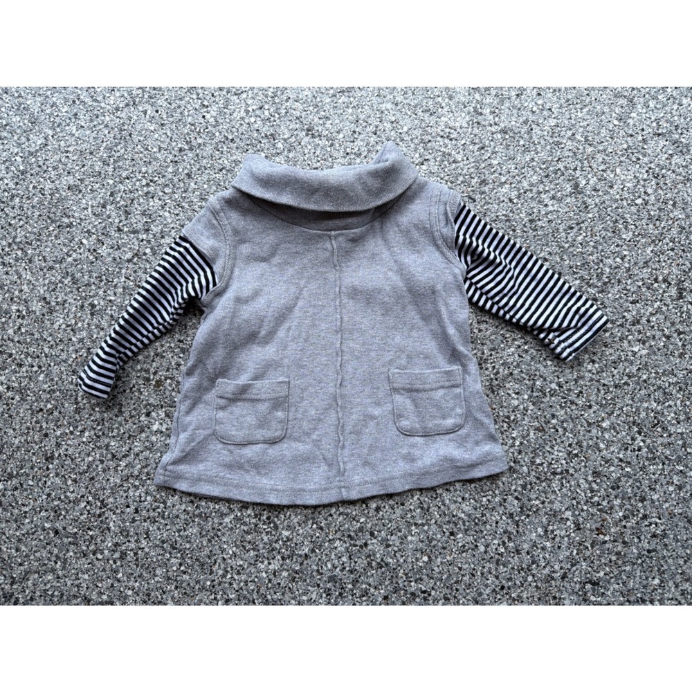 Miniwear Baby Beatnik Gray Cowl Neck Top Striped Long Sleeve Pockets 3-6 Months